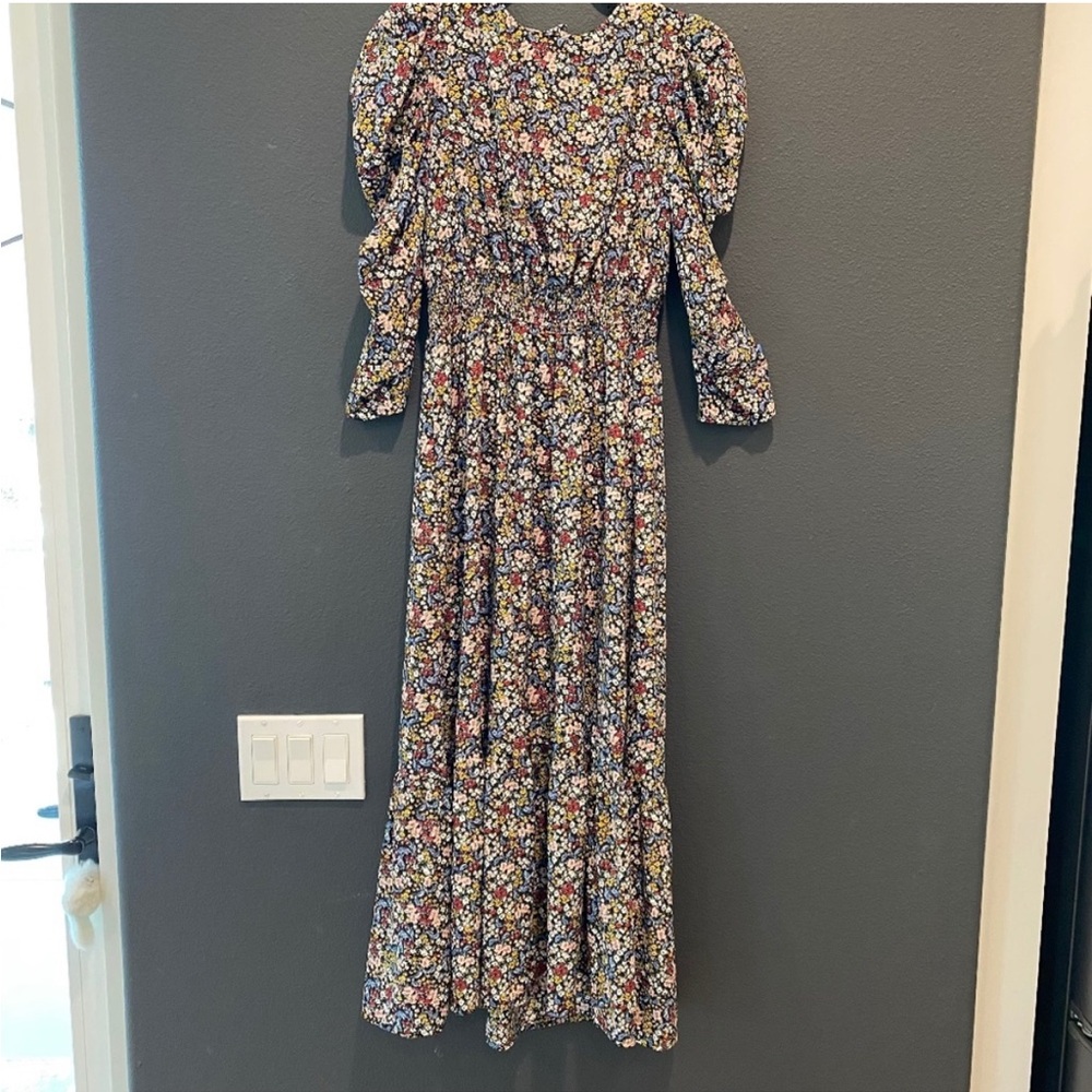 WAYF boho maxi prairie dress size L Open back bow detail floral pattern